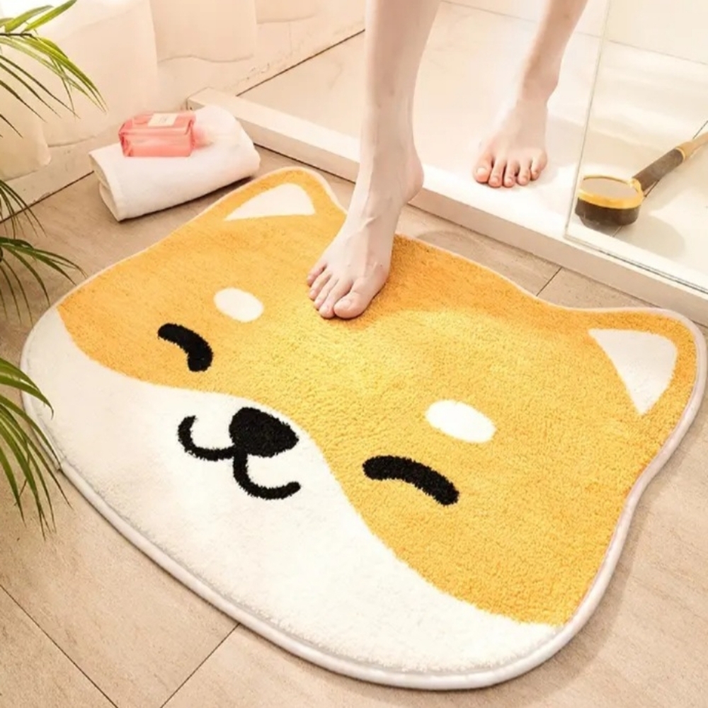 Non-Slip absorbent bathroom mat Akita shaped cute face indoor mat. New - Picture 4 of 5